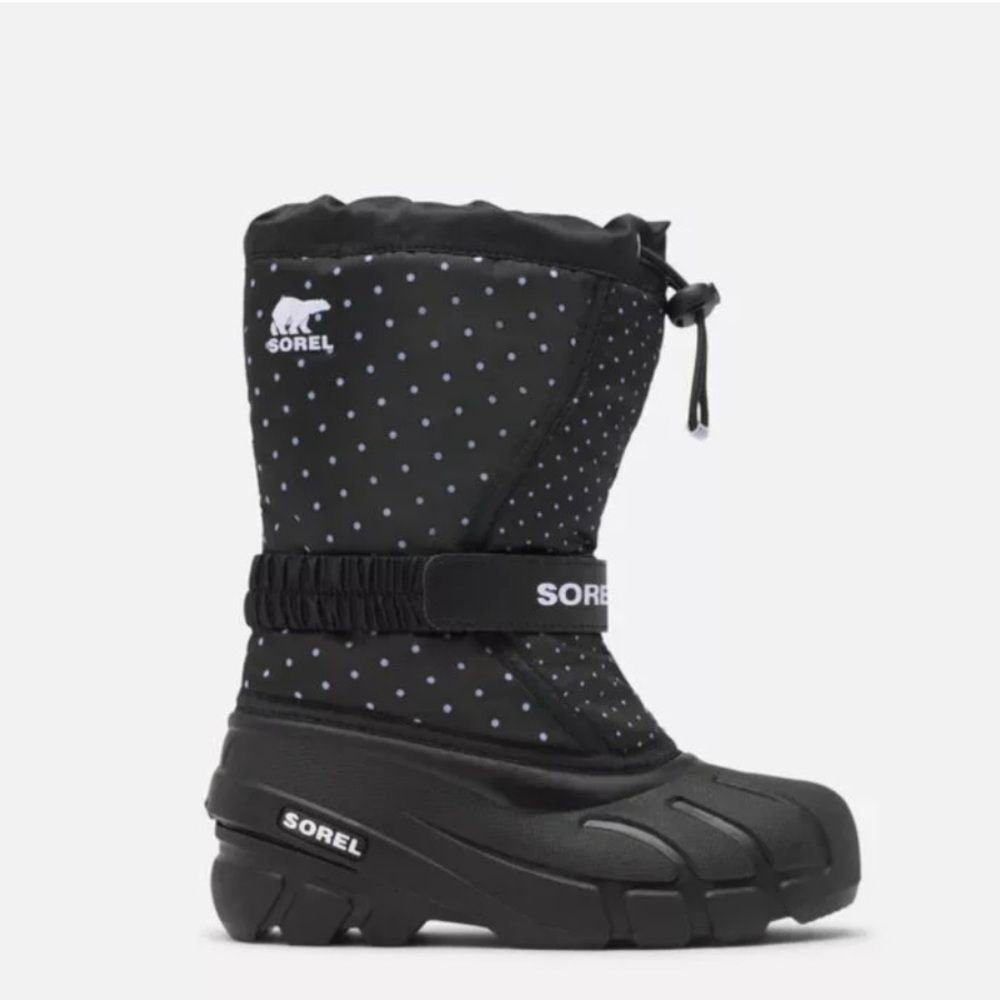 Kids Sorel Flurry Black Polka Dot Boots Lined/Insulated